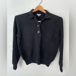 Women’s J Crew Collared V Neck Cashmere Sweater, Black, XS